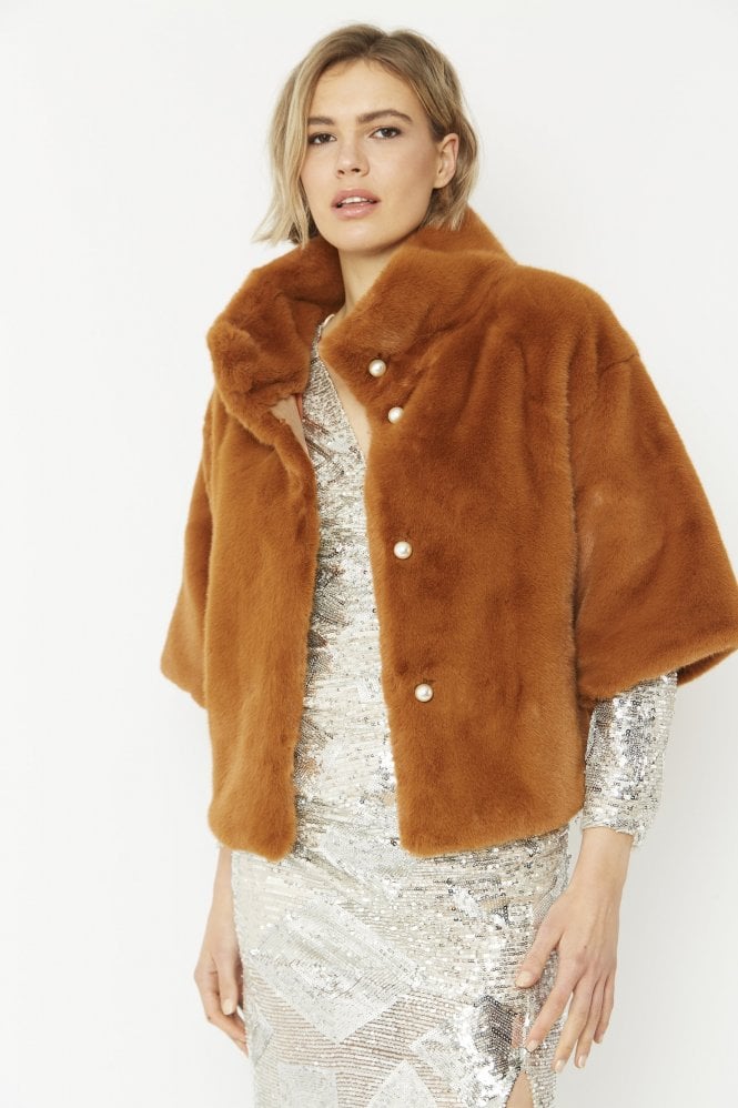 Faux Fur Jacket With Pearls-Coats-Vixen Collection, Day Spa and Women's Boutique Located in Seattle, Washington