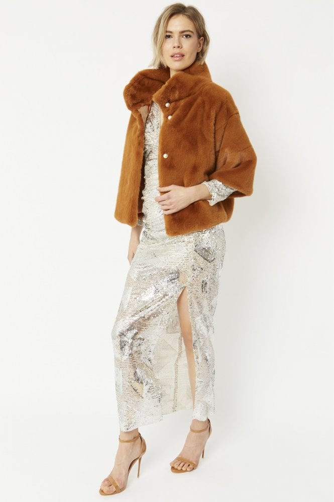 Faux Fur Jacket With Pearls-Outerwear-Vixen Collection, Day Spa and Women's Boutique Located in Seattle, Washington