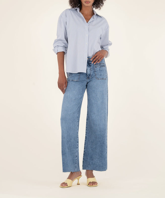 Meg Wide Leg Patch Pocket Jeans-Denim-Vixen Collection, Day Spa and Women's Boutique Located in Seattle, Washington