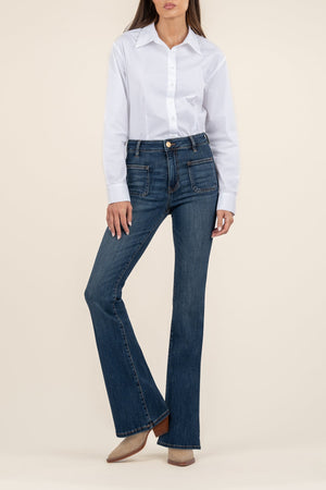 KUT Ana Patch Pocket Flare Jeans-Denim-Vixen Collection, Day Spa and Women's Boutique Located in Seattle, Washington