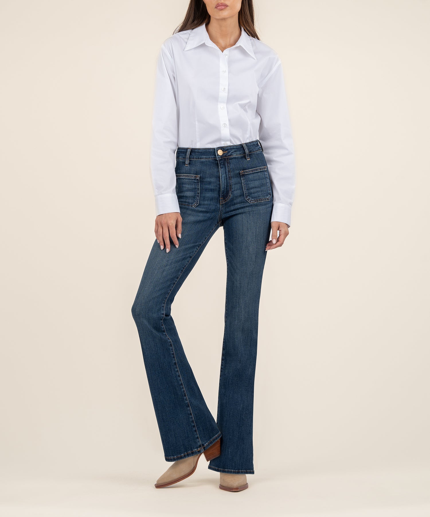 KUT Ana Patch Pocket Flare Jeans-Denim-Vixen Collection, Day Spa and Women's Boutique Located in Seattle, Washington