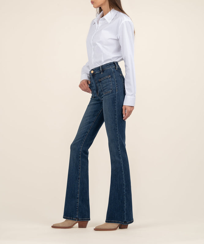 KUT Ana Patch Pocket Flare Jeans-Denim-Vixen Collection, Day Spa and Women's Boutique Located in Seattle, Washington