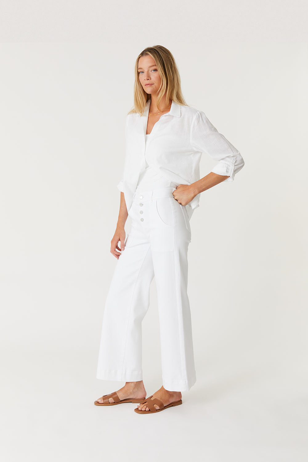 Camille Exposed Button Wide Leg-Pants-Vixen Collection, Day Spa and Women's Boutique Located in Seattle, Washington