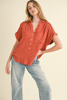 Good Karma Textured Shirt-Short Sleeves-Vixen Collection, Day Spa and Women's Boutique Located in Seattle, Washington