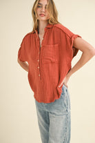 Good Karma Textured Shirt-Short Sleeves-Vixen Collection, Day Spa and Women's Boutique Located in Seattle, Washington