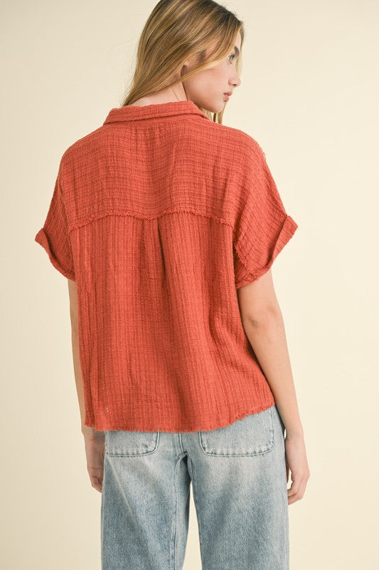 Good Karma Textured Shirt-Short Sleeves-Vixen Collection, Day Spa and Women's Boutique Located in Seattle, Washington