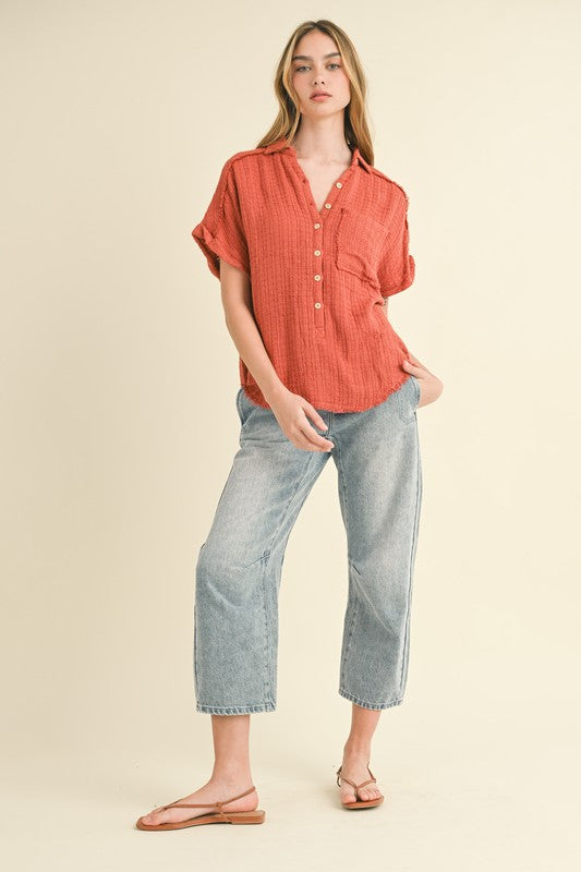 Good Karma Textured Shirt-Short Sleeves-Vixen Collection, Day Spa and Women's Boutique Located in Seattle, Washington