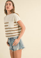 Kenzy Striped Knit Top-Short Sleeves-Vixen Collection, Day Spa and Women's Boutique Located in Seattle, Washington