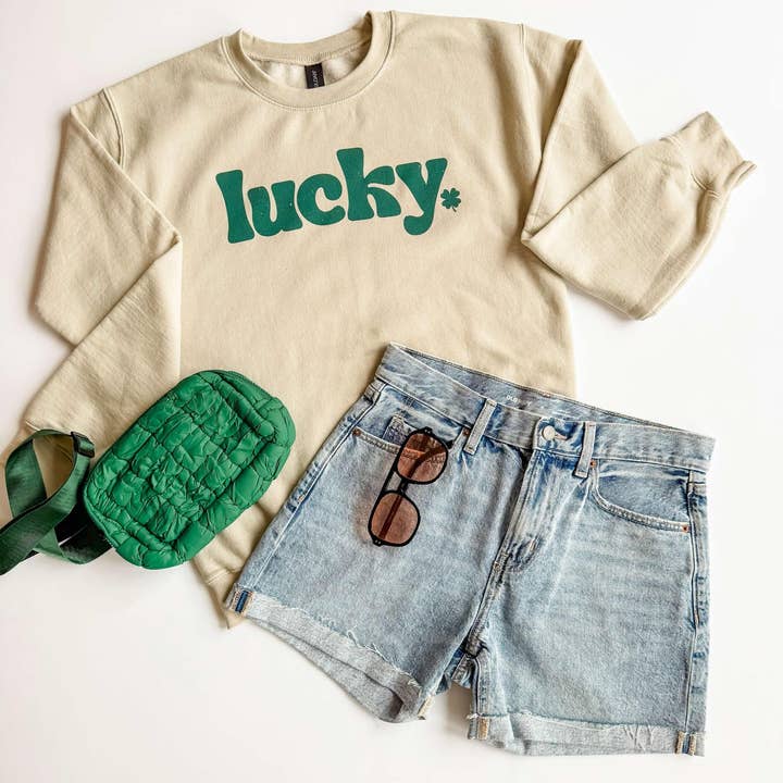 Lucky Crew-Sweatshirts-Vixen Collection, Day Spa and Women's Boutique Located in Seattle, Washington