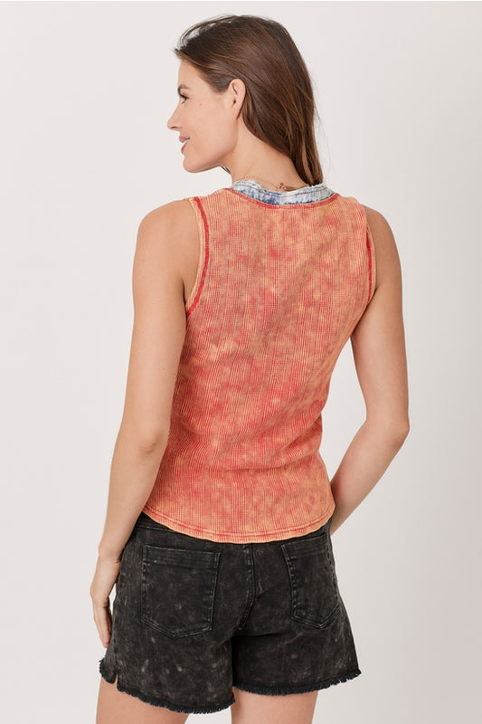 Washed Away Henley Top-Tank Tops-Vixen Collection, Day Spa and Women's Boutique Located in Seattle, Washington