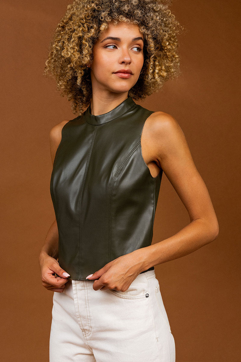 Nadine Mock Neck Top-Tank Tops-Vixen Collection, Day Spa and Women's Boutique Located in Seattle, Washington