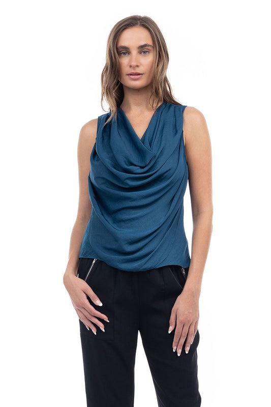 Jillian Drape Neck Satin Tank-Tank Tops-Vixen Collection, Day Spa and Women's Boutique Located in Seattle, Washington