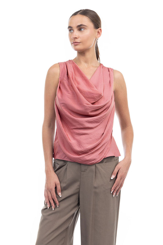 Jillian Drape Neck Satin Tank-Tank Tops-Vixen Collection, Day Spa and Women's Boutique Located in Seattle, Washington