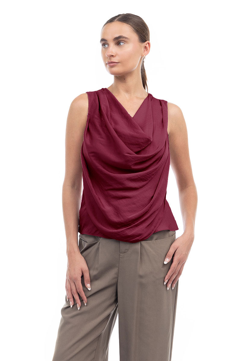 Jillian Drape Neck Satin Tank-Tank Tops-Vixen Collection, Day Spa and Women's Boutique Located in Seattle, Washington
