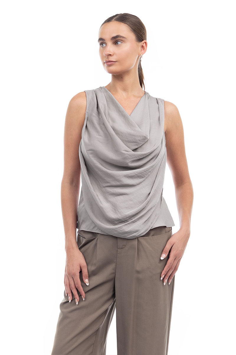 Jillian Drape Neck Satin Tank-Tank Tops-Vixen Collection, Day Spa and Women's Boutique Located in Seattle, Washington