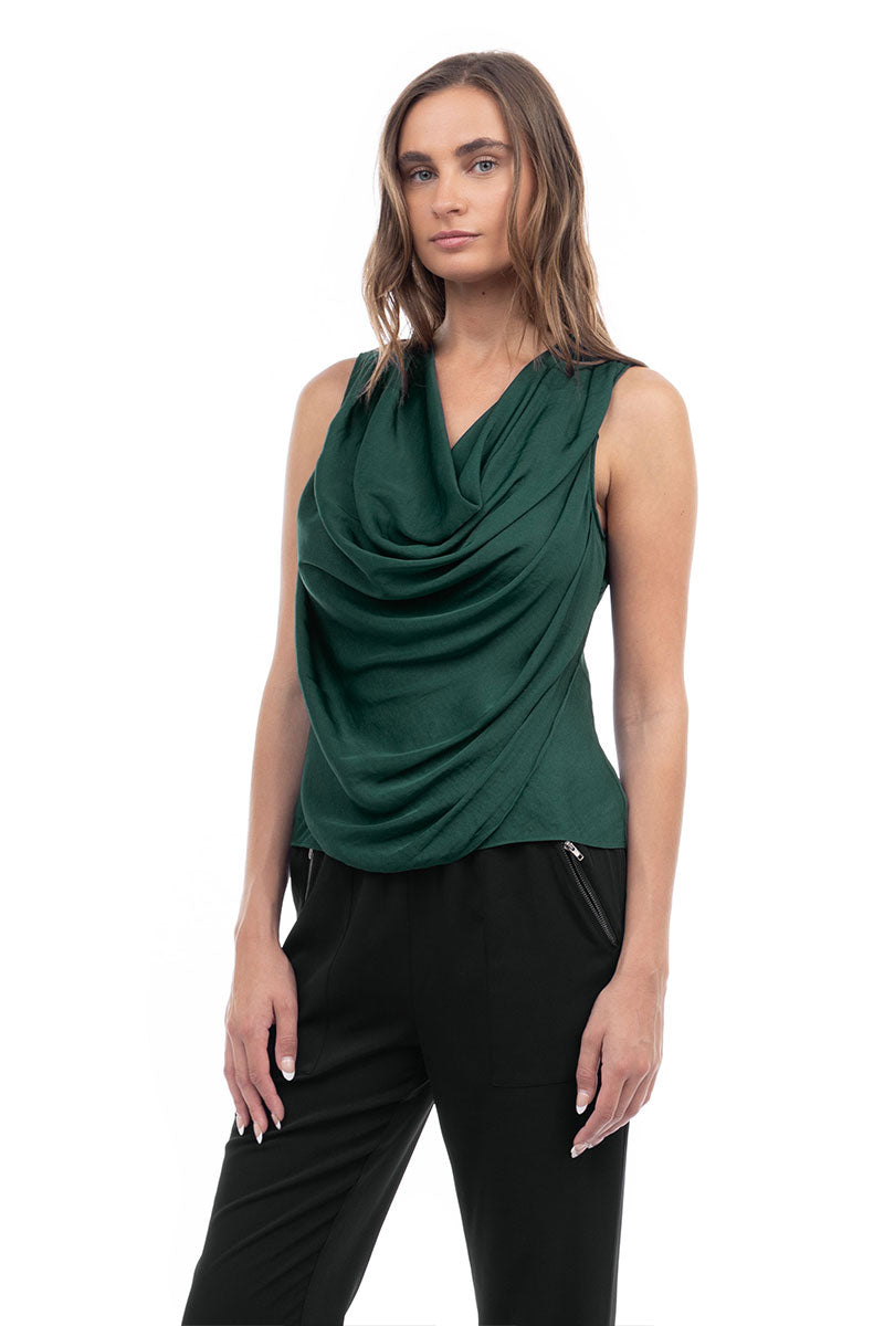 Jillian Drape Neck Satin Tank-Tank Tops-Vixen Collection, Day Spa and Women's Boutique Located in Seattle, Washington