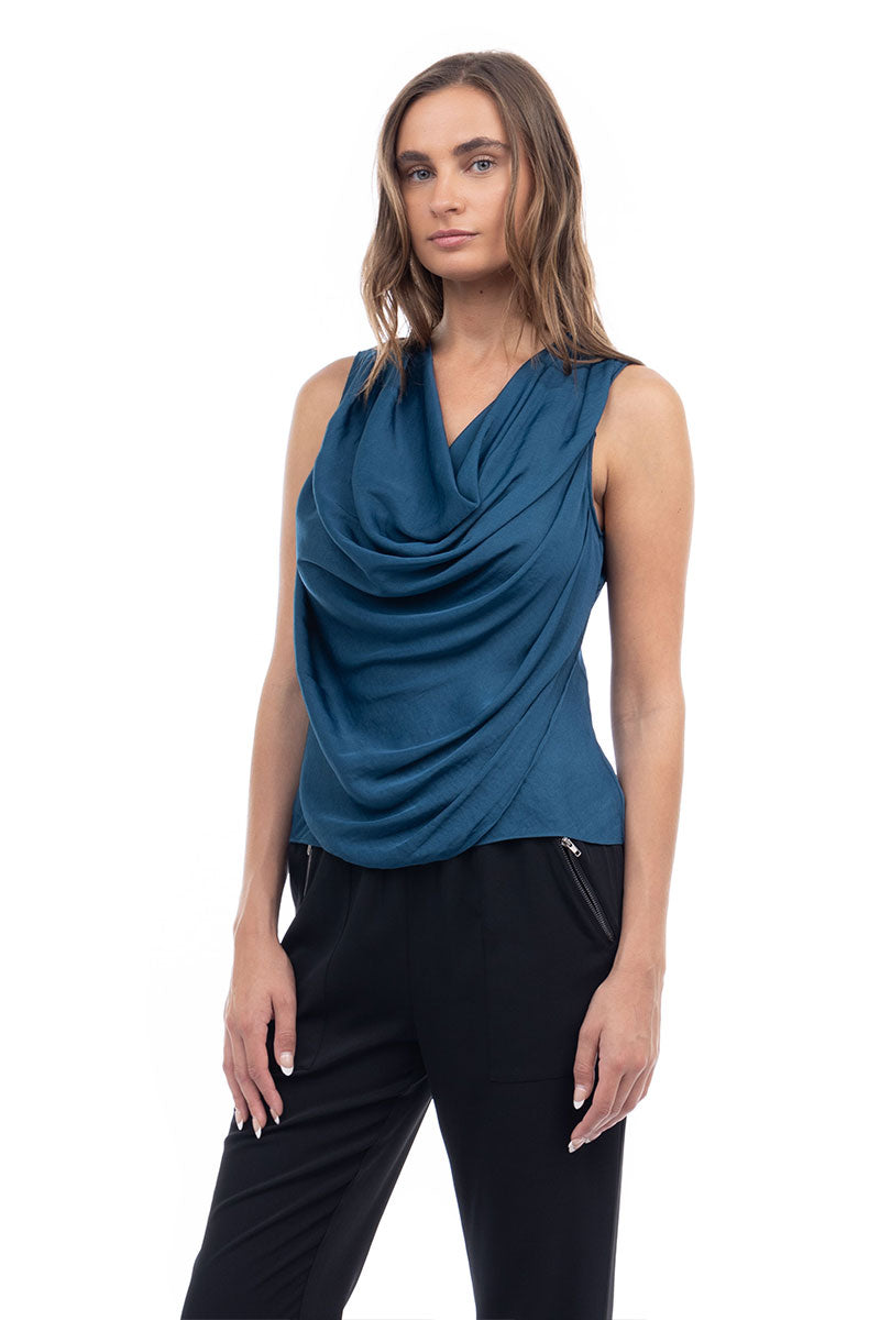 Jillian Drape Neck Satin Tank-Tank Tops-Vixen Collection, Day Spa and Women's Boutique Located in Seattle, Washington