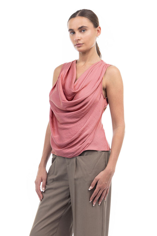 Jillian Drape Neck Satin Tank-Tank Tops-Vixen Collection, Day Spa and Women's Boutique Located in Seattle, Washington
