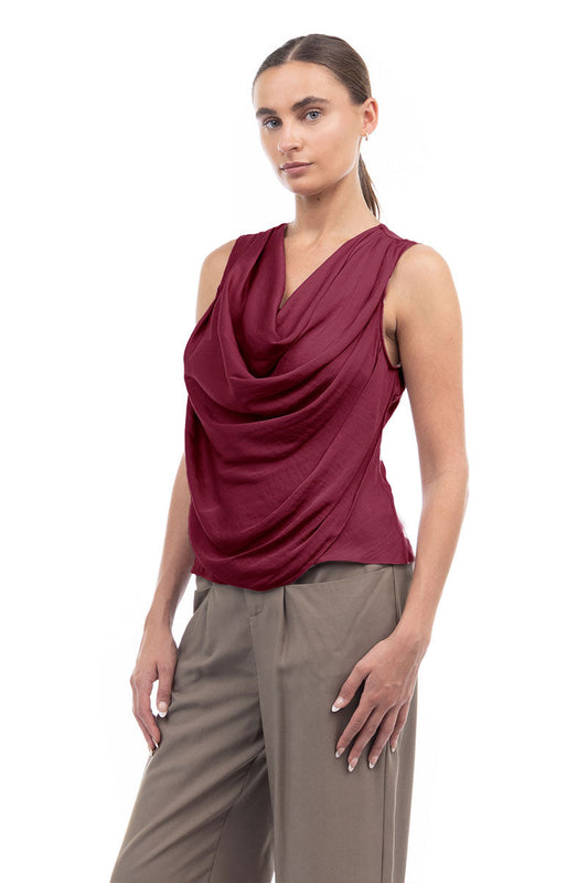 Jillian Drape Neck Satin Tank-Tank Tops-Vixen Collection, Day Spa and Women's Boutique Located in Seattle, Washington