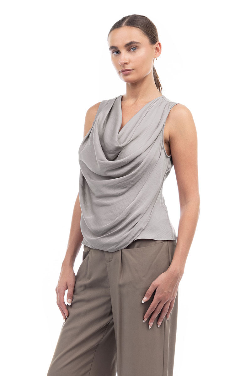 Jillian Drape Neck Satin Tank-Tank Tops-Vixen Collection, Day Spa and Women's Boutique Located in Seattle, Washington