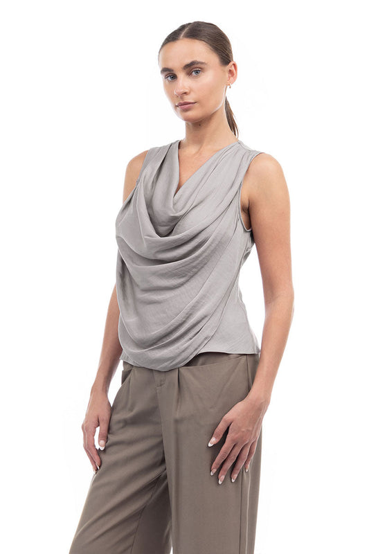 Jillian Drape Neck Satin Tank-Tank Tops-Vixen Collection, Day Spa and Women's Boutique Located in Seattle, Washington