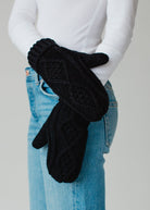 Black Cable Knit Mittens-Accessories-Vixen Collection, Day Spa and Women's Boutique Located in Seattle, Washington