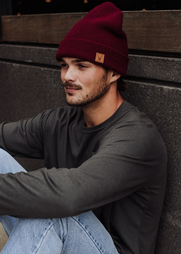 Burgundy Knit Beanie-Hats-Vixen Collection, Day Spa and Women's Boutique Located in Seattle, Washington