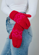 Red & Speckled Patterned Mittens-Accessories-Vixen Collection, Day Spa and Women's Boutique Located in Seattle, Washington