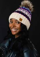 Patterned Pom Hat-Hats-Vixen Collection, Day Spa and Women's Boutique Located in Seattle, Washington