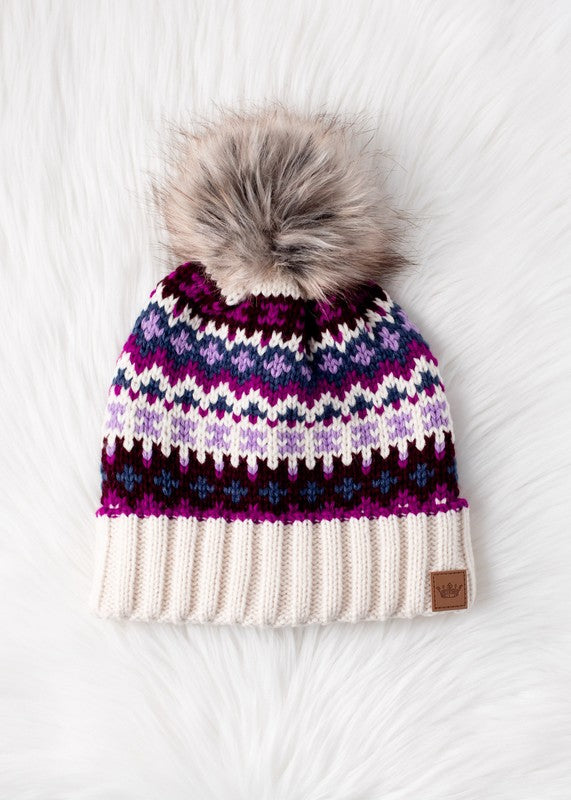 Patterned Pom Hat-Hats-Vixen Collection, Day Spa and Women's Boutique Located in Seattle, Washington