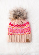 Patterned Pom Hat-Hats-Vixen Collection, Day Spa and Women's Boutique Located in Seattle, Washington