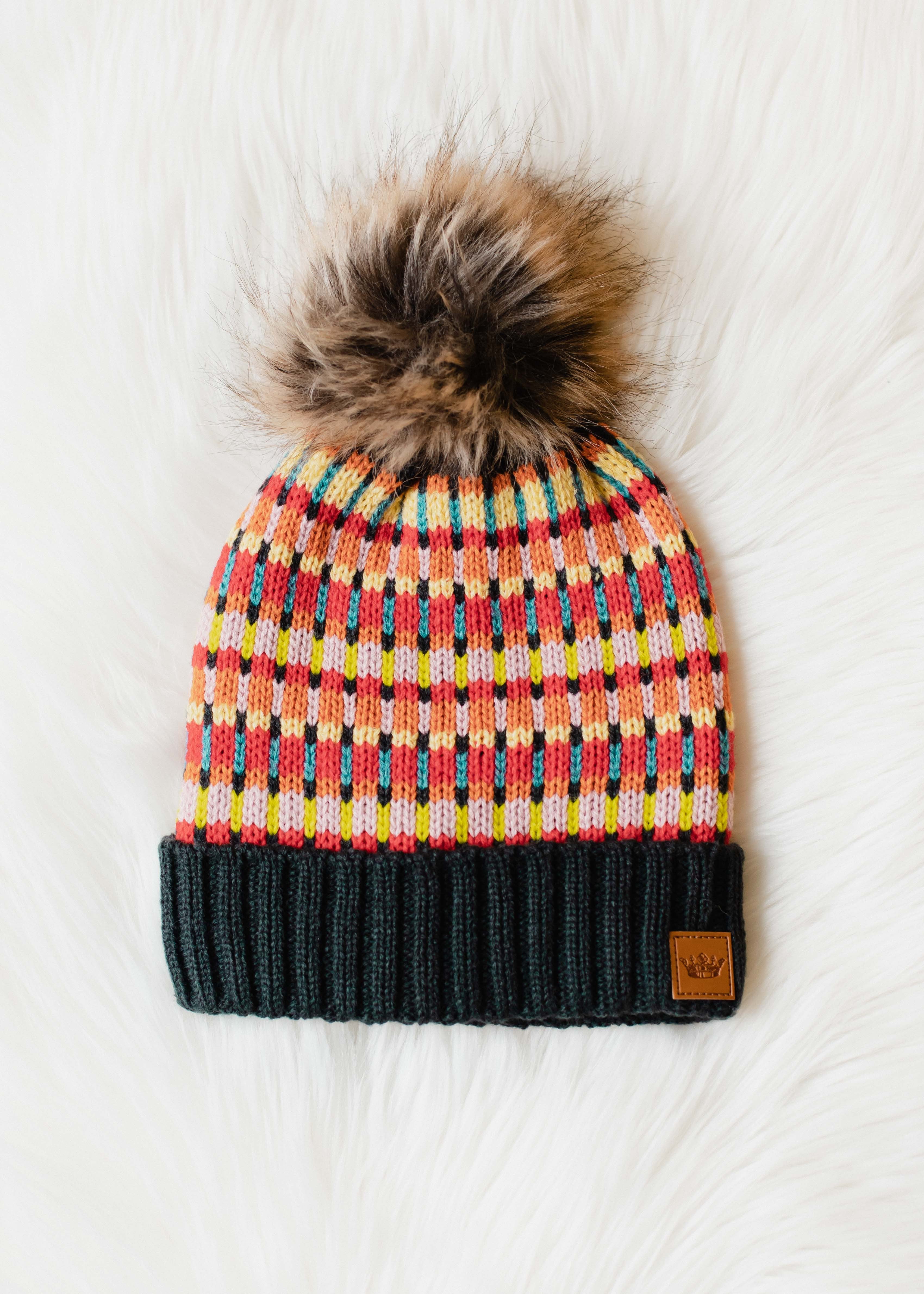 Patterned Pom Hat-Hats-Vixen Collection, Day Spa and Women's Boutique Located in Seattle, Washington