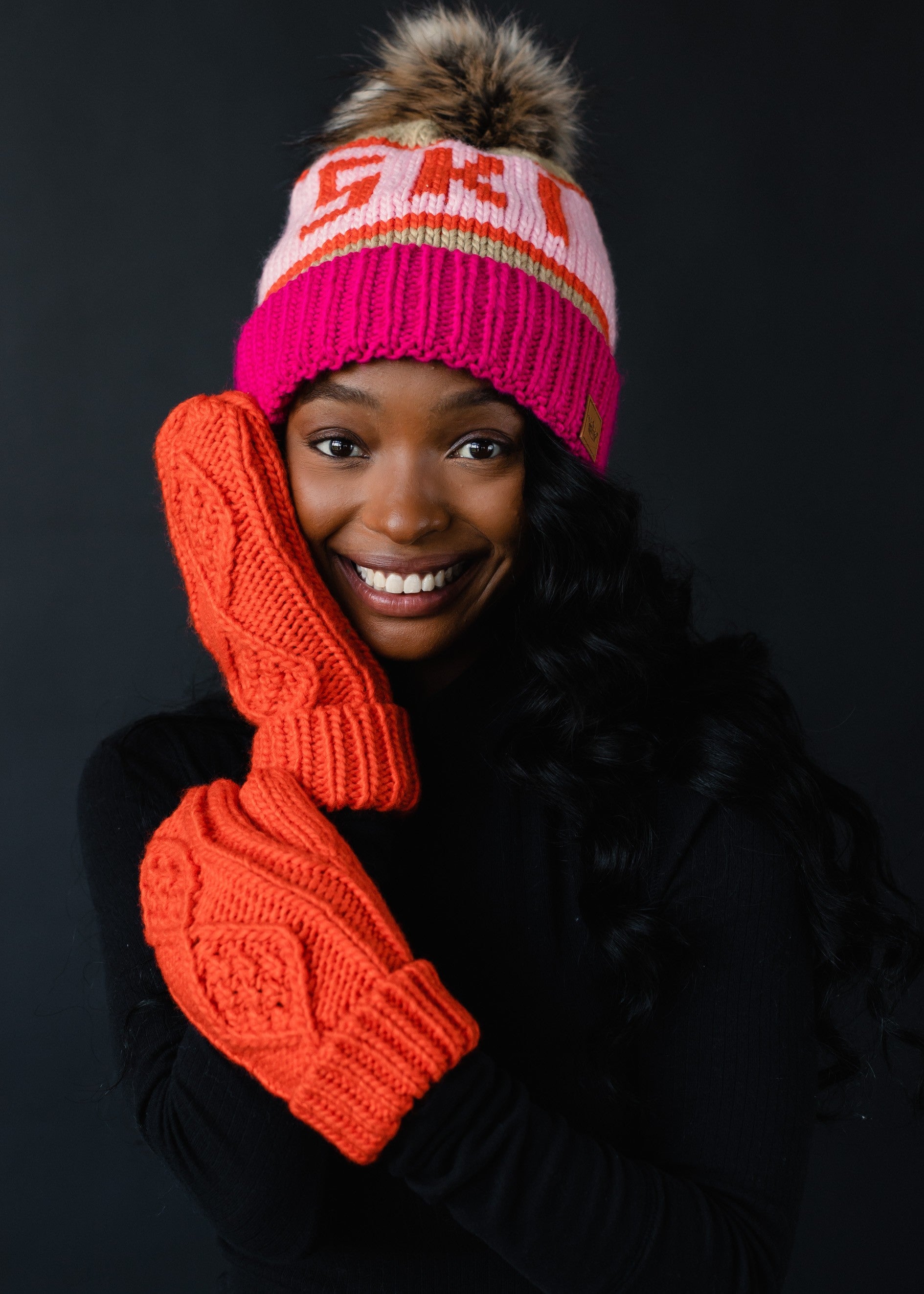 Pink, cream, and light pink view. Pom Hat-Hats-Vixen Collection, Day Spa and Women's Boutique Located in Seattle, Washington