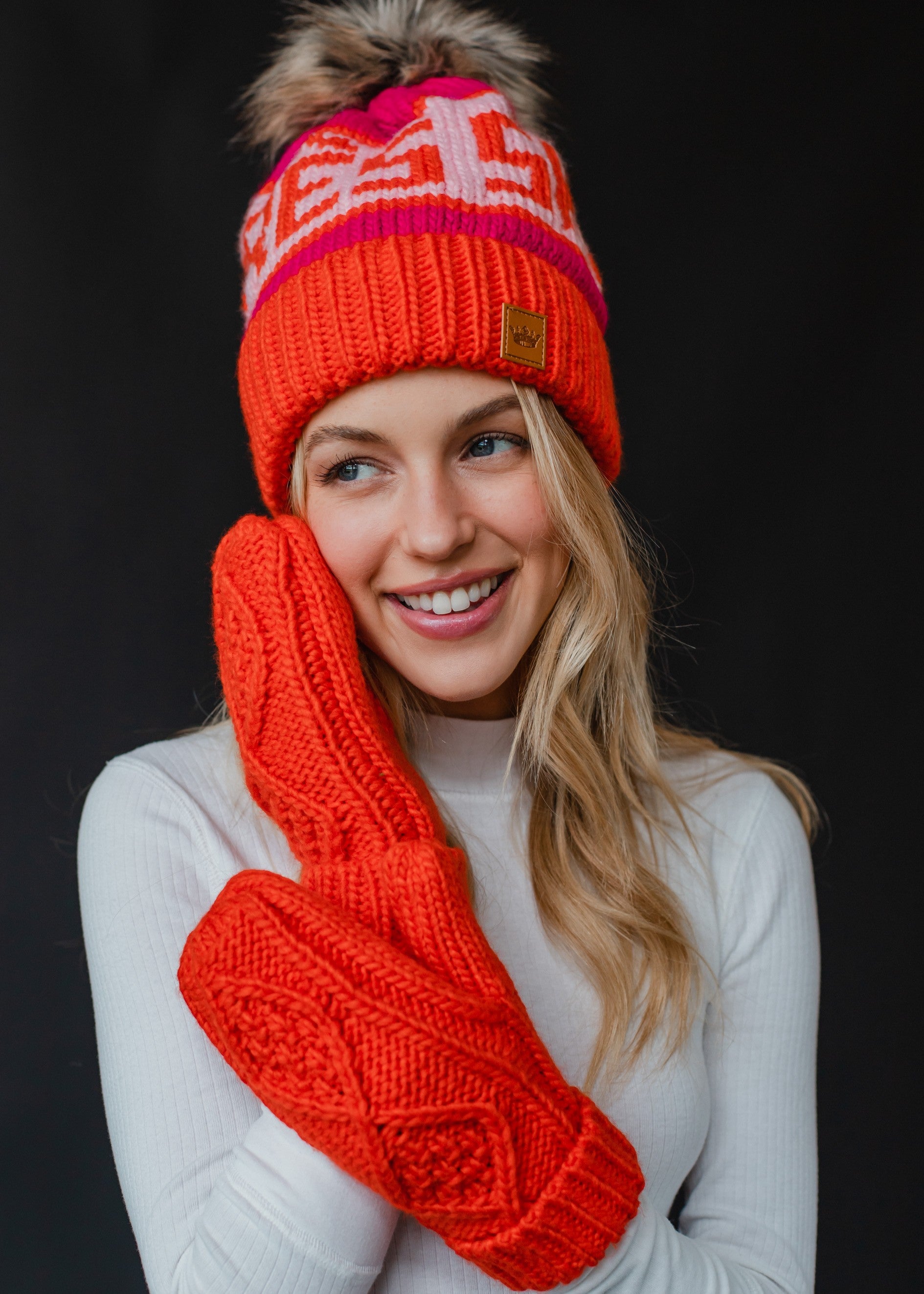 Orange and Light Pink view. Pom Hat-Hats-Vixen Collection, Day Spa and Women's Boutique Located in Seattle, Washington