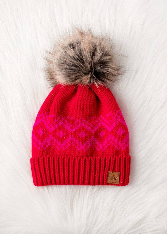 Patterned Pom Hat-Hats-Vixen Collection, Day Spa and Women's Boutique Located in Seattle, Washington