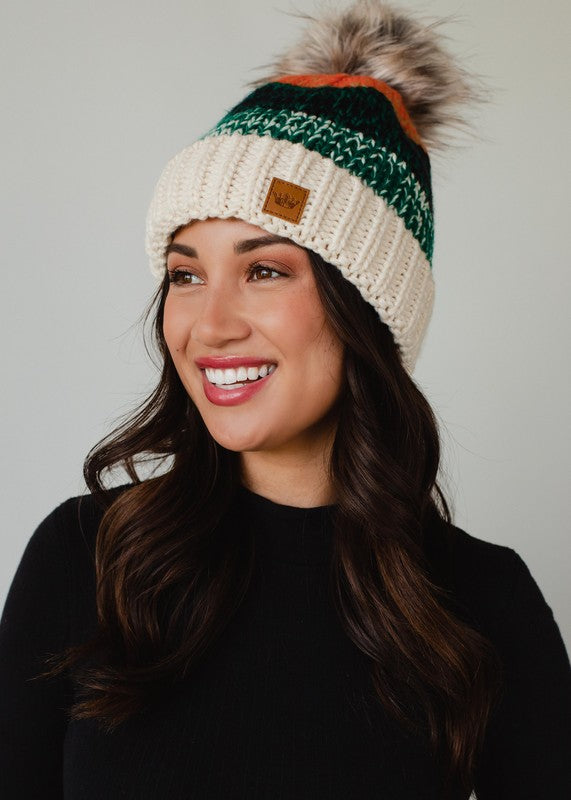 Patterned Pom Hat-Hats-Vixen Collection, Day Spa and Women's Boutique Located in Seattle, Washington