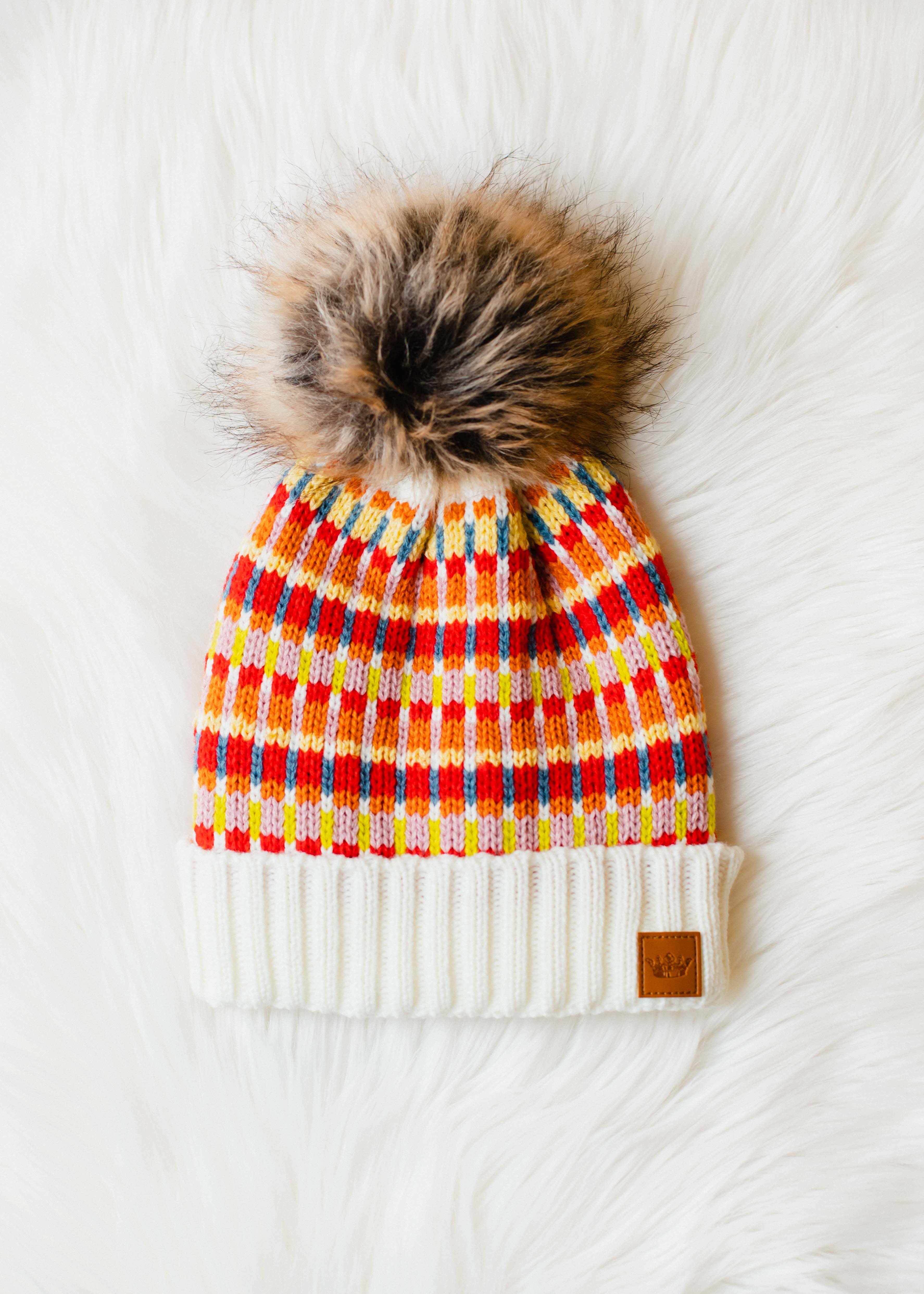 Patterned Pom Hat-Hats-Vixen Collection, Day Spa and Women's Boutique Located in Seattle, Washington