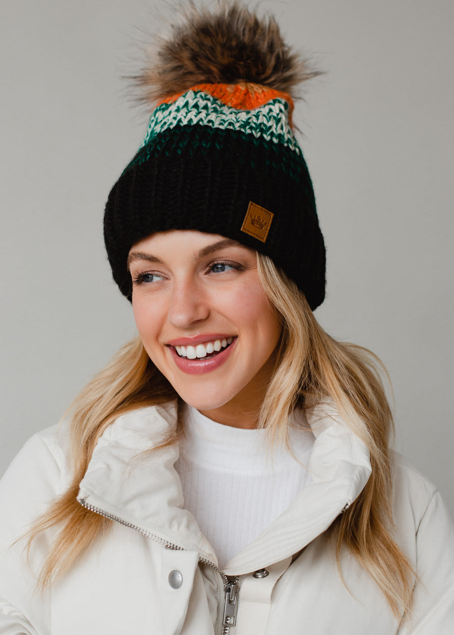 Patterned Pom Hat-Hats-Vixen Collection, Day Spa and Women's Boutique Located in Seattle, Washington