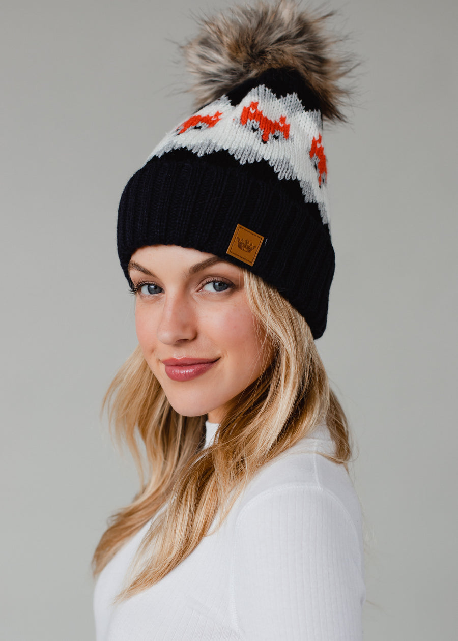 Patterned Pom Hat-Hats-Vixen Collection, Day Spa and Women's Boutique Located in Seattle, Washington