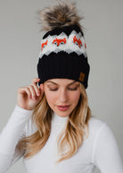 Patterned Pom Hat-Hats-Vixen Collection, Day Spa and Women's Boutique Located in Seattle, Washington