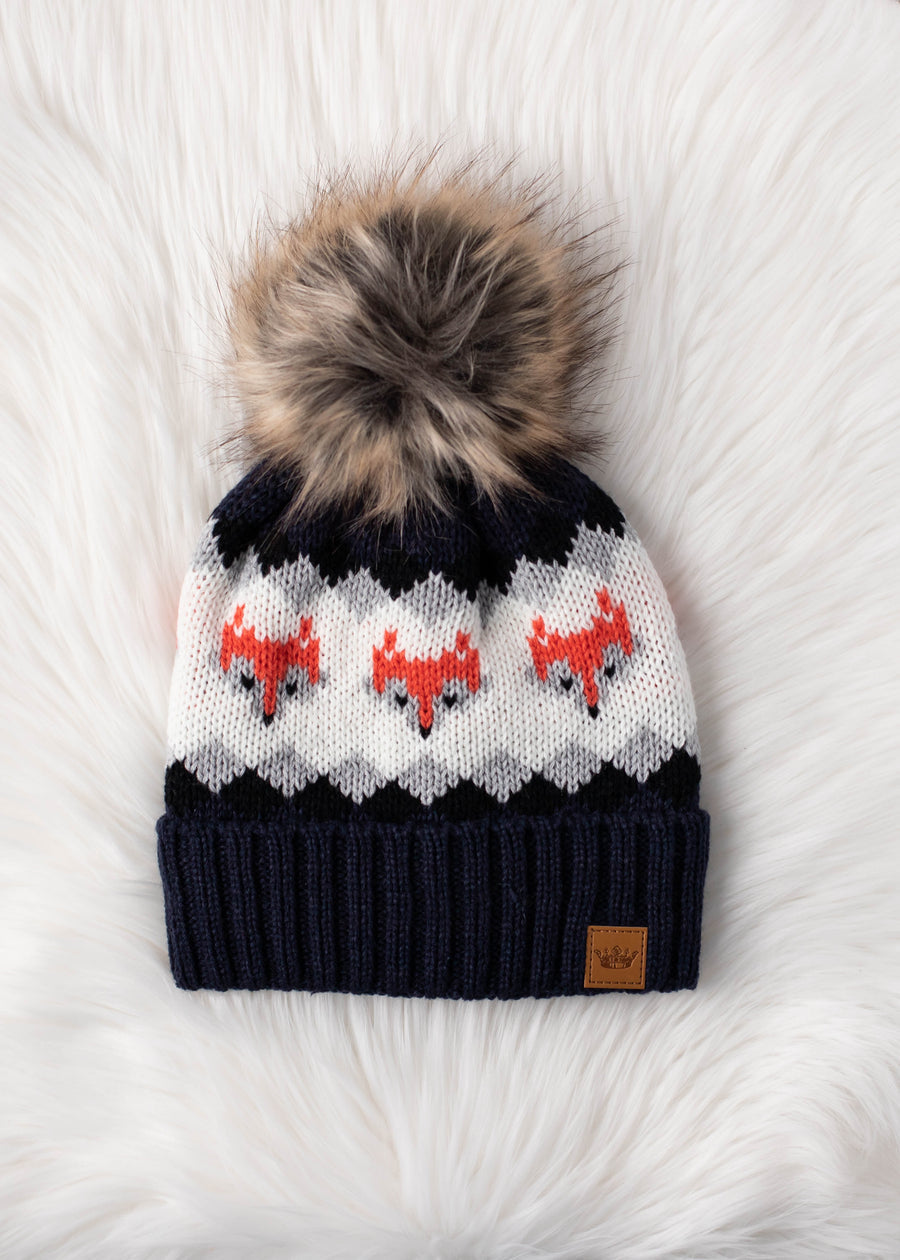 Patterned Pom Hat-Hats-Vixen Collection, Day Spa and Women's Boutique Located in Seattle, Washington