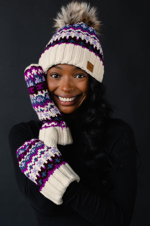 Patterned Pom Hat-Hats-Vixen Collection, Day Spa and Women's Boutique Located in Seattle, Washington