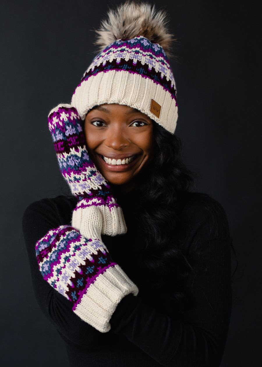 Patterned Pom Hat-Hats-Vixen Collection, Day Spa and Women's Boutique Located in Seattle, Washington