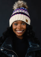 Patterned Pom Hat-Hats-Vixen Collection, Day Spa and Women's Boutique Located in Seattle, Washington