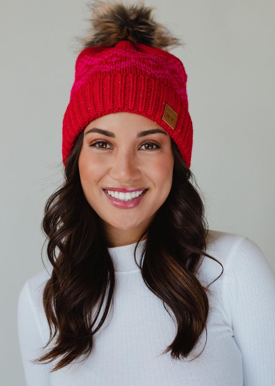 Patterned Pom Hat-Hats-Vixen Collection, Day Spa and Women's Boutique Located in Seattle, Washington