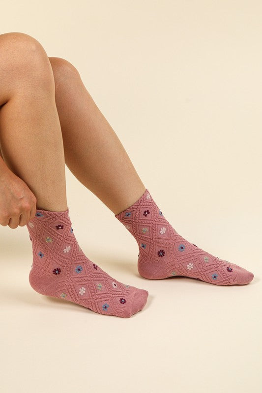 Floral Printed Textures Crew Socks-Socks-Vixen Collection, Day Spa and Women's Boutique Located in Seattle, Washington