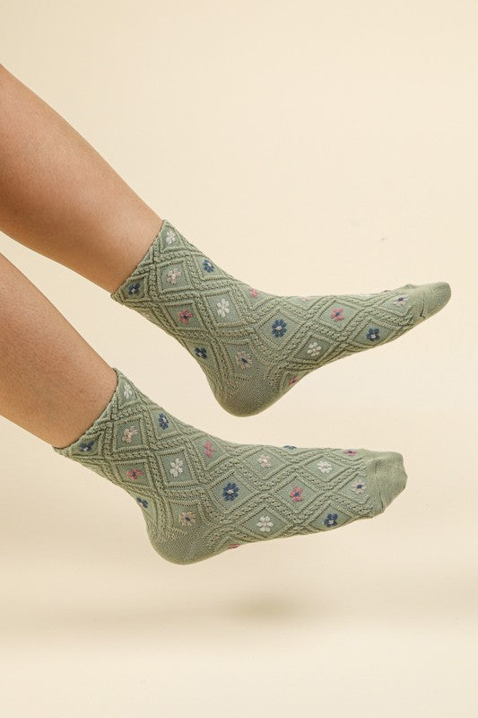 Floral Printed Textures Crew Socks-Socks-Vixen Collection, Day Spa and Women's Boutique Located in Seattle, Washington