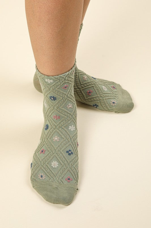 Floral Printed Textures Crew Socks-Socks-Vixen Collection, Day Spa and Women's Boutique Located in Seattle, Washington