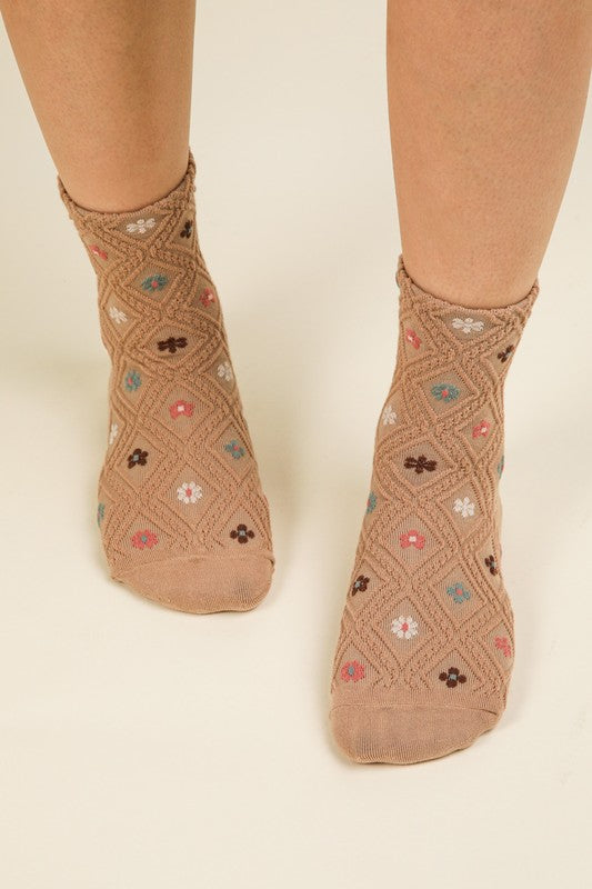 Floral Printed Textures Crew Socks-Socks-Vixen Collection, Day Spa and Women's Boutique Located in Seattle, Washington