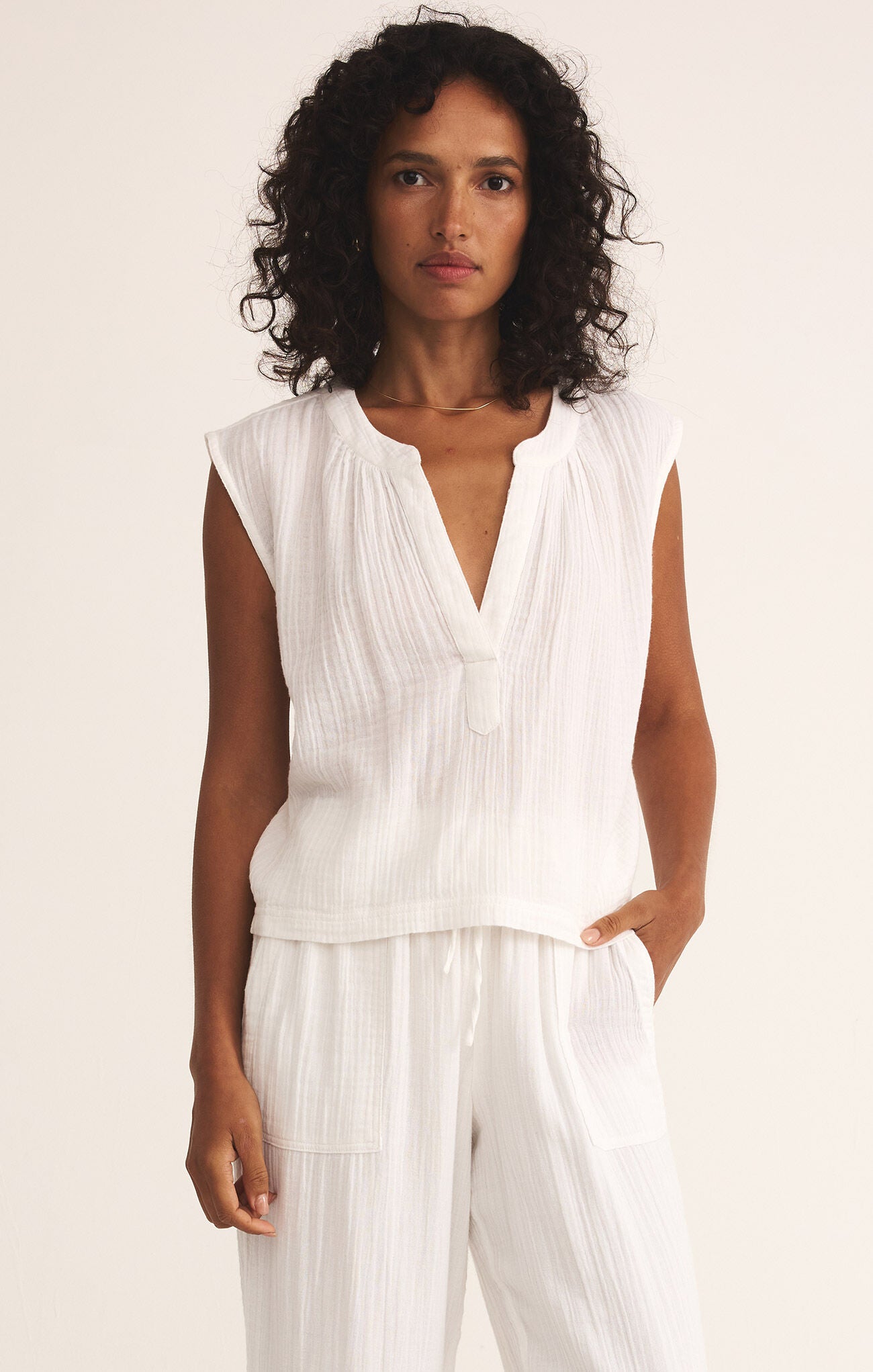 Cliffside V-Neck Airy Top-Tank Tops-Vixen Collection, Day Spa and Women's Boutique Located in Seattle, Washington